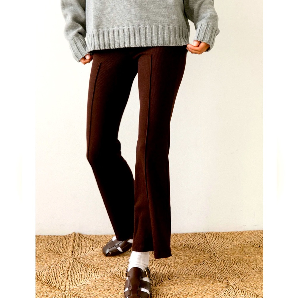 Donni Ribbed Kick Flare Crop S NWOT Brown Espresso